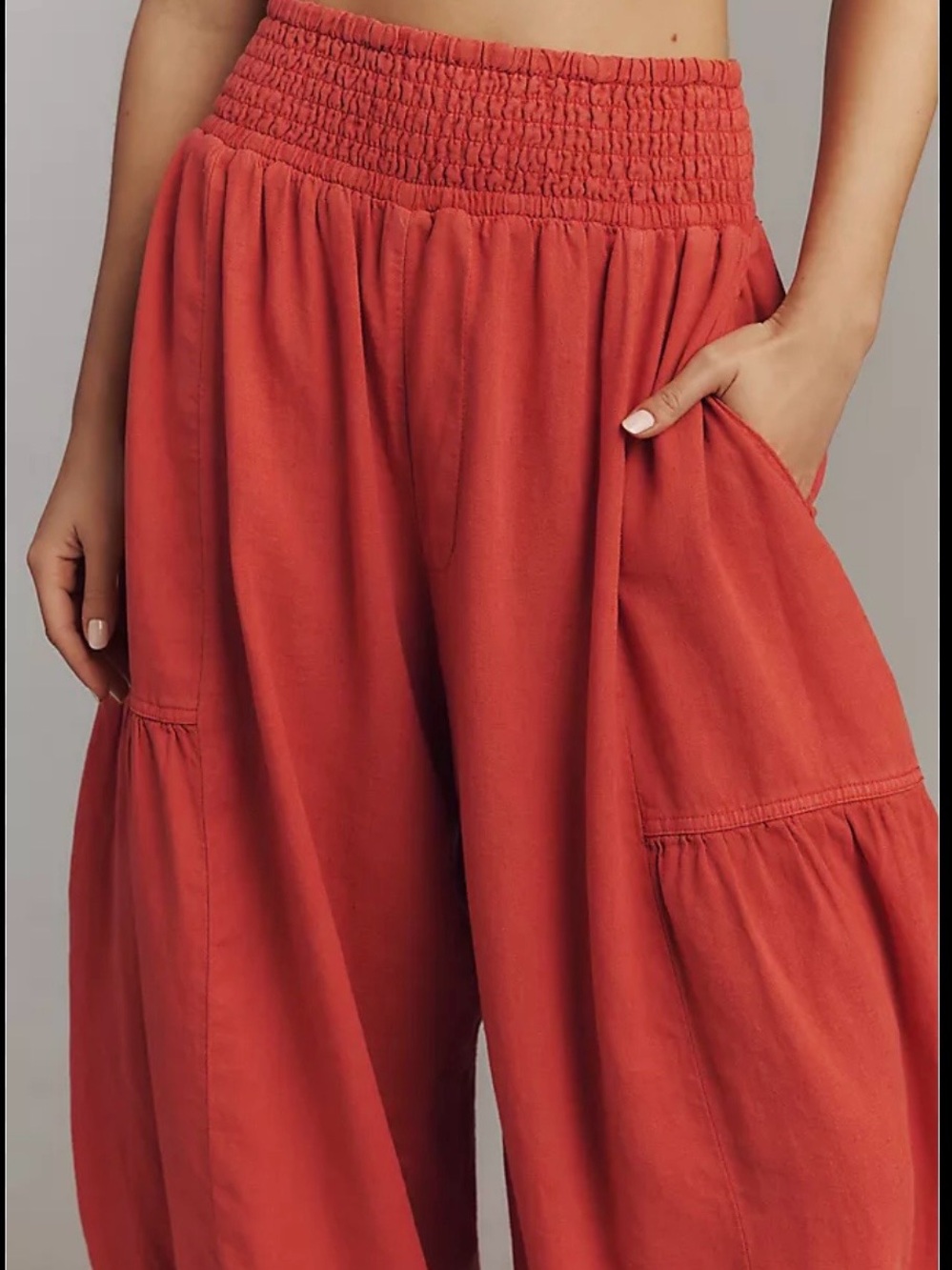 Pilcro Wide-Leg Smocked Waist Pants in Rust linen blend Anthropologie